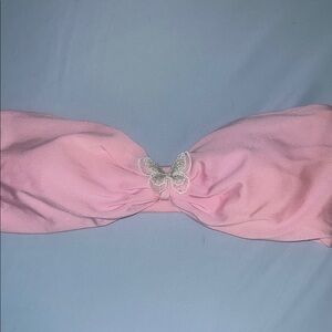 SHEIN Pink Butterfly Bandeau Bikini Top